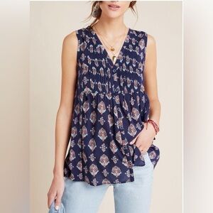 Anthropologie Maeve Bailee Pleated Sleeveless V‑Neck Top, Size XS
